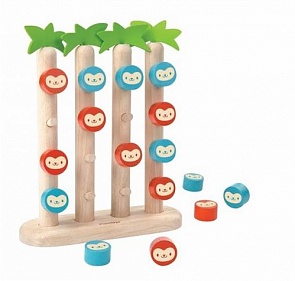 Настольная игра деревянная - Четыре обезьянки в ряд (Plan Toys, 4612k)